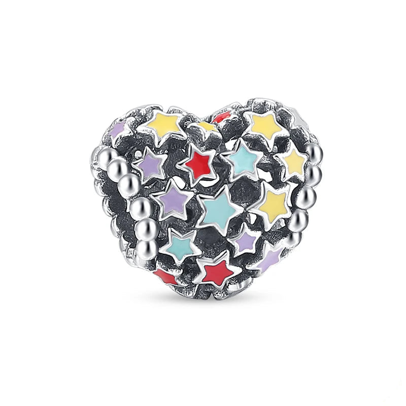 Heart With Colorful Stars Charm